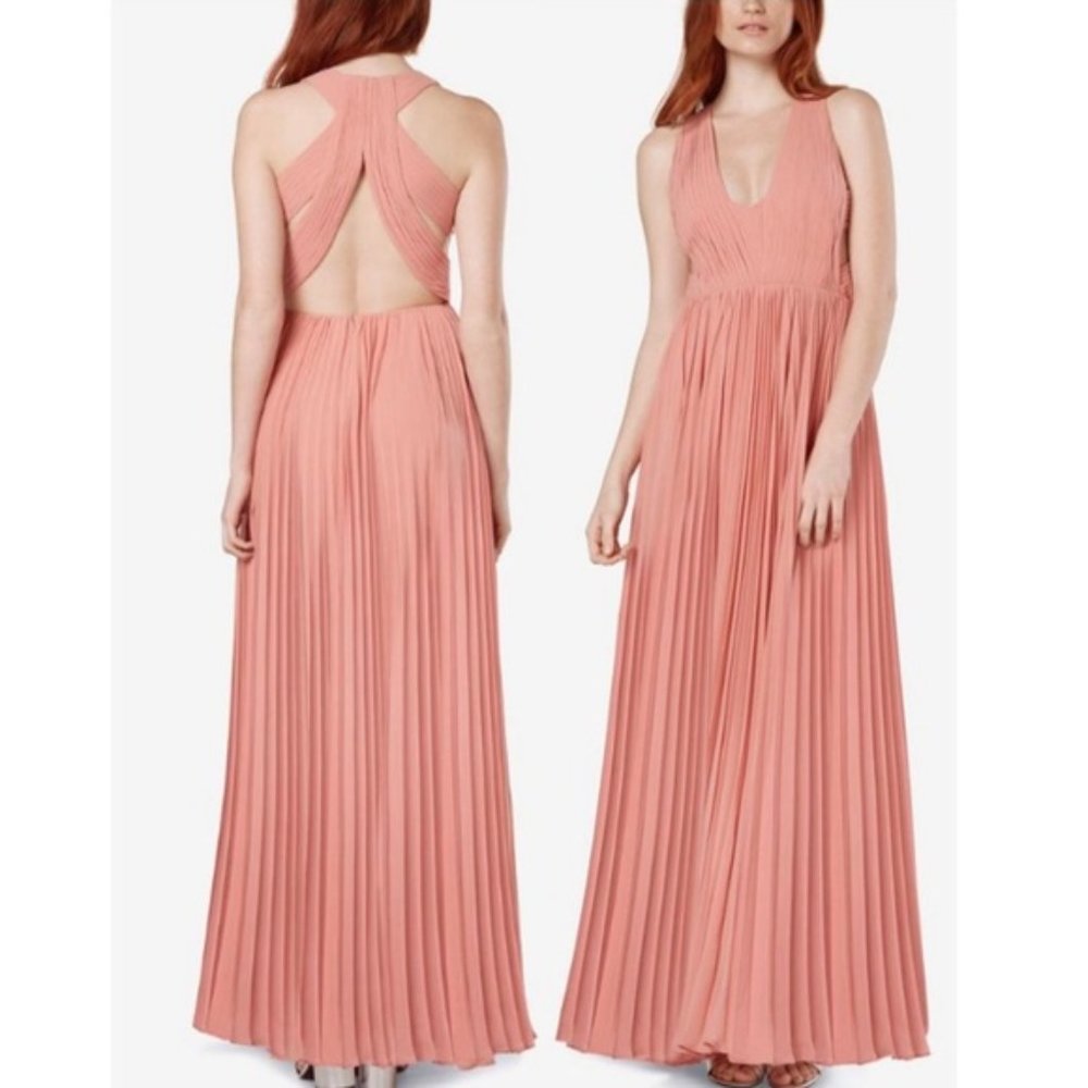 Fame and Partners Blush Pleated Evening Gown.